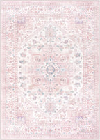 LIVEBOX Pink Washable Area Rug 5x7 - Large Vintage Tribal Living Room Non-Slip Indoor Carpet for Bedroom, Low-Pile Retro Print Distressed Accent for Nursery Dorm Home Decor