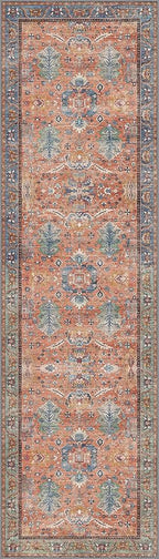 Bavni Runner Rug, Machine Washable Rugs for Bedroom 2x10, Non Slip Boho Rugs with Rubber Backing, Ultra-Thin Folable Rug Runner for Hallways Bathroom, Terracotta/Blue