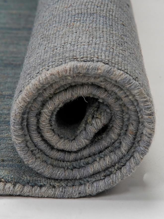 Hand Knotted Loom Wool ECO-Friendly Area Rugs - 8'x8', Round, Light Blue Color, Solid Plain Design, High Pile Handmade Anti Skid Area Rugs for Living Room, Bed Room (L00111)