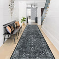 Morebes Black Vintage Runners for Hallways 10 Foot Non Slip, Washable Distressed Non Skid Kitchen Runner Rug Indoor Long Carpet for Hall Foyer Entryway Bathroom Entrance Playroom