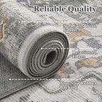 Large Farmhouse Area Rugs 9x12 for Living Room, Distressed Medallion Printed Big Carpet Rugs for Bedroom Under Bed, Washable Non Slip Low Pile Thin Rugs for Dining Room, Grey/Orange-Brown
