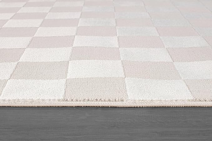 Beverly Rug Modern Geometric Area Rug 4x6 Low-High Pile Durable Soft Abstract Checkered Indoor Rugs for Living Dining Room Office Stain Resistant Non Shedding Casual Indoor Carpet Beige White 4 x 6