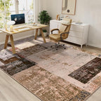 LOCHAS Rug for Living Room 6x9, Washable Soft Area Rugs for Bedroom, Abstract Carpet for Office Kids Dining Room Nursery Floor, Brown Pink Geometric Vintage Home Decor, Non Slip, Pet Child Friendly
