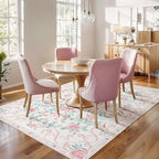 Pink Rug Bow Floral Rug for Girls, 5x7 Washable Area Rugs for Bedroom Living Room, Kitchen,Dining Room,Kids Room, Playroom, Cute Ultra-Thin Non Slip Low Pile Indoor Carpet