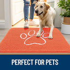 OLANLY Dog Door Mat for Muddy Paws 36x24, Paw Print Design, Absorbs Moisture and Dirt, Absorbent Non-Slip Washable Doormat, Quick Dry Chenille Mud Mat for Dogs, Entry Indoor Entryway Carpet, Coral