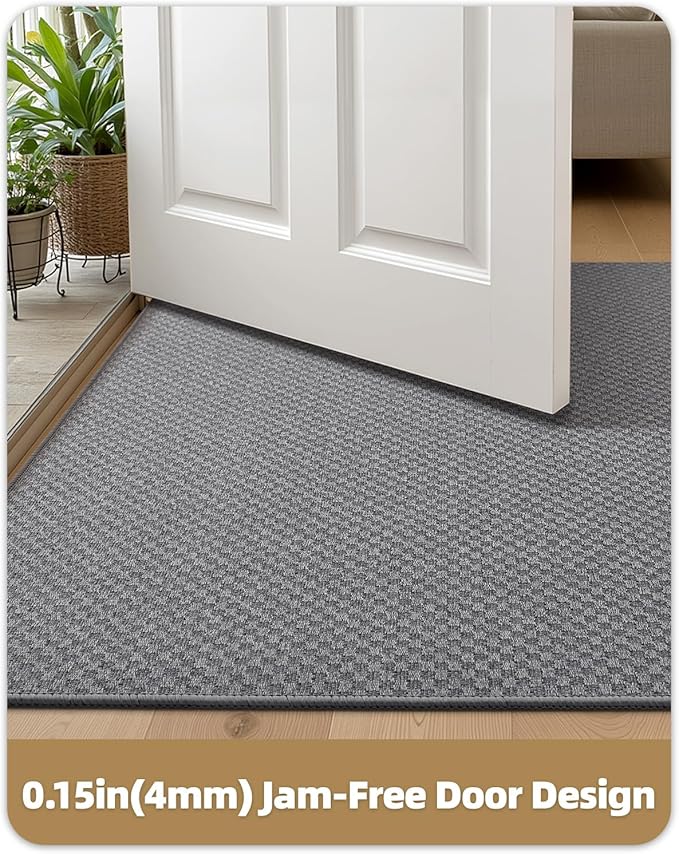 Color&Geometry Thin Front Door Mat Indoor Entrance Non Slip Rubber Backed, 24"x36" Indoor Door Mats for Entryway, Dirt Trapper Doormat, Washable Front Door Rugs, Dark Grey (Rolled-up NO Creases)