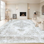 Area Rug 10x12 Living Room Rugs, Machine Washable Vintage Distressed Medallion Rug Non-Slip Soft Low Pile Large Indoor Rugs for Bedroom Kitchen Dining Room Office(Taupe,10'x12')