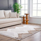 Hauteloom Maulawin Farmhouse Living Room Bedroom Southwestern Tribal Area Rug - Soft Shaggy High Low Carpet - High Pile - Bohemian, Boho - Gray, Brown, Beige, Cream - 6'7" x 9'