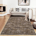 RUGSREAL Washable Rug 10x13 for Living Room Modern Abstract Area Rug Non-Slip Large Contemporary Bedroom Rug Stain Resistant Aesthetic Accent Floor Carpet Foldable Solid Rug for Home Office, Brown