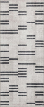ReaLife Rugs Machine Washable Area Rug Runner - Living Room Bedroom Bathroom Kitchen Entryway Office -Non-Slip Baking Low Pile Stain Resistant Premium - Modern Geometric - Loki-Beige & Black 2'6" x 8'
