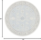 RUGGABLE Washable Vintage Area Rug – Verena Soft Blue 8 ft Round, Stain-Resistant, Non-Slip – Large Machine Washable Rugs for Living Room, Bedroom, Hallway, Entryway & Office–with Standard Pad
