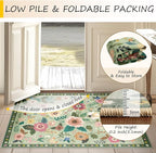 Floral 2x6 Area Rug Machine Washable Soft Print Boho Carpet Non Slip Doormat Low Pile Flower Area Rugs for Living Room Bedroom Nursery Kitchen Dining Room Indoor-Light Green
