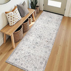 jinchan Kalen Runner Rug 2x7 Washable Hallway Rug Vintage Indoor Thin Retro Floor Cover Distressed Gray Floral Country Lightweight Non Slip Carpet for Entryway Bathroom Bedroom Living Room Grey