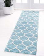Rugs.com Lattice Frieze Collection Rug – 2' x 8' 8 Runner Light Blue Medium Rug Perfect for Living Rooms, Large Dining Rooms, Open Floorplans