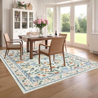 GarveeHome Washable Area Rug 9 x 12 for Living Room, Non-Slip Soft Vintage Rug, Low Pile Farmhouse Floral Carpet, Non-Shedding Indoor Foldable Printed Rugs for Bedroom, Green