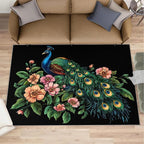 Peacock Peony Rugs for Bedroom - 4x6 Rug, Classic Peacock Peony Area Rugs for Living Room, Teal Turquoise Carpet, Floral Plant Washable Area Mat, Aesthetics Carpet - Peafowl Home Decor & Gifts