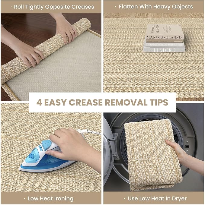 IOHOUZE Washable Runner Rug 2x6 Non Slip Runners for Hallways Entryway Runner Indoor, Kitchen Rugs Woven Cotton Floor Carpet for Kitchen Hall Entrance Bedroom, Warm Beige/Orange/Apricot