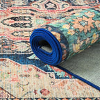 Large Area Rugs 9x12, Low Pile Washable Rugs - Soft Vintage Distressed Rugs for Living Room Bedroom, Office, Dining Room, Water Repellent & Non Shedding, Terracotta