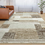 Large Area Rugs,Modern Geometric Patchwork Floor Decor for Bedroom Aesthetic Carpet, Rockwood Collection, Indoor Rugs for Living Room, Dining Room, Nursery, Office, Machine Washable Rug,5x8 Ft Beige