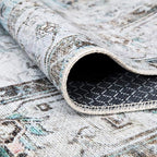 Bloom Rugs Washable Non-Slip 7 ft Runner - Beige/Blue Traditional Runner for Entryway, Hallway, Bathroom, and Kitchen - Exact Size: 2.5' x 7'