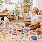 Area Rug Living Room Rugs: Floral 4x6 Washable Rug Vintage Soft Boho Non-Slip Carpet Indoor Floor Stain Resistant Large Carpets for Bedroom Dining Room Farmhouse Nursery Hallway Home Office Beige