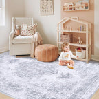 Area Rug 4x6 Vintage Rug, Machine Washable Vintage Distressed Medallion Rug Non-Slip Soft Low Pile Large Indoor Rugs for Bedroom Kitchen Dining Room Office(LightGrey,4'x6')