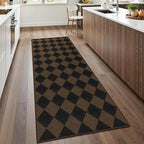 Easy Jute Checkered Runner Rug, 2.6x8 Coffee Modern Washable Rugs Runner for Hallway Non-Slip Kitchen Runner Rug, Geometric Diamond Indoor Outdoor Carpet for Porch Laundry Entryway