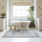 Fame Living Washable Area Rug. Modern Farmhouse. Vintage. Turkish. Bohemian. Distressed. Oriental. Traditional. Rugs for Living Room. Dining. Bedroom. Office. Entryway. Foyer. (856GrnCrm, 9'5" x 14')