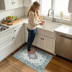 Area Rugs 2'x3' Washable Non-Slip, Floral Vintage Distress Print Pattern Medallion Carpet for Living Room Bedroom Dining Room, Green Navy Blue White Red Teal Colorful