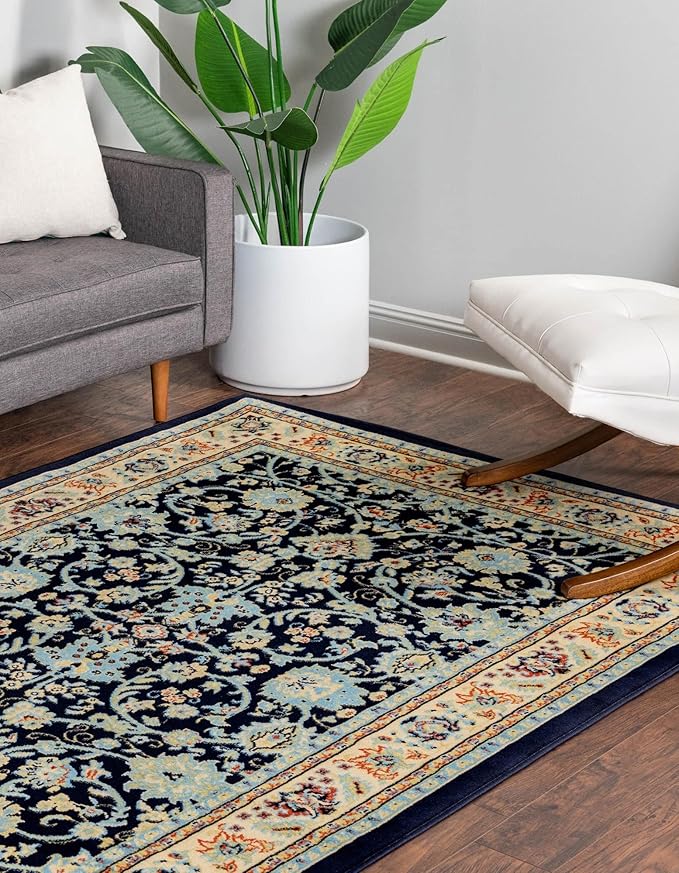 Rugs.com Yasmin Collection Rug – 9' x 12' Navy Blue Medium Rug Perfect for Living Rooms, Large Dining Rooms, Open Floorplans