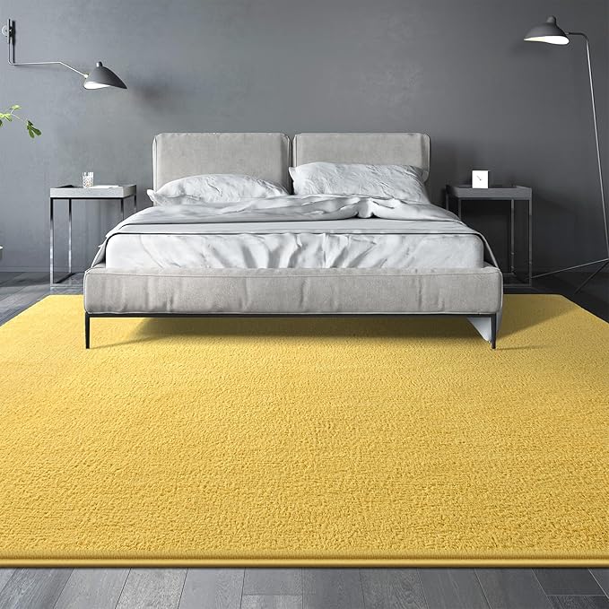Large Area Rugs for Living Room Bedroom, 5x8 Feet Yellow Rug, Minimalist Modern Shag Rug, Soft Thick Comfy Memory Foam Indoor Carpet, Non-Slip Washable Rug for Boys Girls Dorm Nursery Room Home Decor