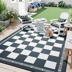 Vasofe Checkered Jute 6x9 Area Rugs, Washable Outdoor Patio Rug for Living Room Entrance Indoor Carpet, Non Slip Farmhouse Neutral Geometric Rugs for Bedroom Dining Room Backyard, Black and White