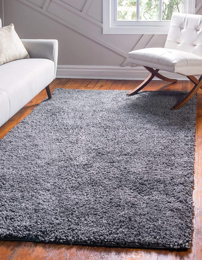Unique Loom Davos Shag Collection Area Rug - Solid (7' 10" x 11' Rectangle, Peppercorn)
