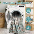 WILLSUN Washable Area Rugs, 8x10 Non-Slip Boho Large Area Rugs for Living Room, Bedroom, Machine Washable Vintage Rug, Indoor Floral Print Carpet for Home Decor, Kid & Pet Friendly Mat