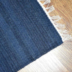 Rugsotic Carpets Hand Woven Flat Weave Kilim Wool ECO-Friendly Area Rugs - 3'x5', Rectangle Shape, Blue Color, Solid Plain Design, Low Pile Handmade Area Rugs for Living Room, Bed Room (D00111)