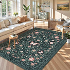 GarveeHome 8x10 Area Rugs for Living Room Washable Rugs Non Slip Stain Resistant Bedroom Floral Rugs Low Pile Soft Dining Room Throw Carpet Black Bow Large Carpet for Home Office Decor, 8x10