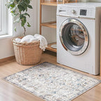 jinchan Kalen Area Rug 2x3 Washable Entryway Rug Door Mat Vintage Indoor Entrance Thin Retro Distressed Floral Print Country Boho Carpet Non Slip Doormat for Bathroom Kitchen Bedroom Blue Multi