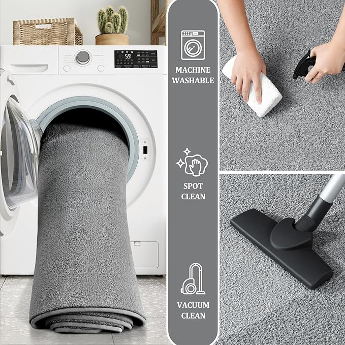 Runner Rug for Hallway, 2x8 Feet Non-Slip Washable Grey Long Area Rug Runners for Hallways Bedroom, Soft Modern Comfy Memory Foam Runner Rugs Indoor Carpet for Kitchen Entrance Living Room