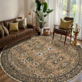 Tangsoo Vintage Round Rug 6ft,Washable Circle Rug, Non Slip Boho Round Area Rug,Low Pile Circular Rugs,Large Round Rugs Carpet for Livingroom,Bedroom,Nursery,Dorm,Office,Brown