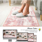 Washable Abstract Rug, 2x3 Small Modern Area Rugs with Non-Slip Rubber Backed for Kitchen, Thin but Soft Throw Carpet Bedroom Entryway Front Door Decor, Pink