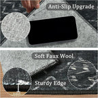 5x7 Machine Washable Area Rug for Living Room, Black Vintage Moroccan Rug Large Non-Slip Low Pile Soft Faux Wool Carpet, Kids and Pets Friendly for Bedroom Dining Room Farmhouse Home Decor Rug