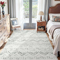 jinchan Boho 5x7 Neutral Area Rugs for Bedroom - Machine Washable Moroccan Soft Throw Rug Bohemian Diamond Design Non-Slip Carpet for Living Room Kitchen Dining Room Nursery (5‘x7', Charcoal)