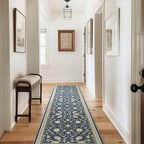 EVERGRACE Hallyway Area Runner Rugs 2x10, Boho Floral Faux Wool Indoor Outdoor Rugs, Washable Rugs for Bedroom Dining Room Living Room Kitchen, Low Pile Floor Mat Carpet for Home Decor, Navy Blue