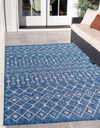 Unique Loom Outdoor Trellis Collection Area Rug - Tribal Trellis (10' x 13' 1" Rectangle, Blue/ Ivory)