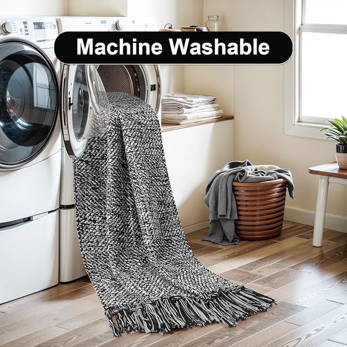 Collive Hallway Runner Rug, 2' x 6' Hand-Woven Reversible Washable , Black Cotton Modern Farmhouse Laundry Room Rug Long Carpet for Bathroom Sink Foyer Bedroom