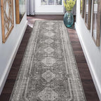 Bavni Runner Rug 2x5 Kitchen Rugs for Hallways Entryway, Washable Vintage Print Carpet, Low Pile Lightweight Rug with Non Slip Backing, Vintage Grey