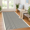 KOZYFLY Black and Beige Striped Rug 4x6 Ft Area Rug Washable Indoor Outdoor Rug Cotton Door Mat for Double Front Door Entryway Patio Porch Living Room Carpet