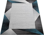 Paco Home Modern Area Rug Bordered with Geometric Pattern Turquoise Grey with Contour Cut, Size: 4' x 5'7"