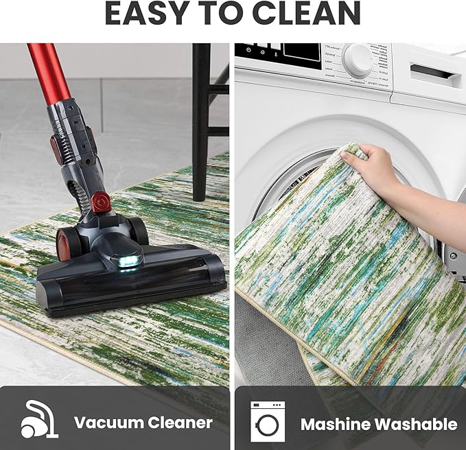5x7 Modern Abstract Area Rug for Bedroom, Green Grey Multi Large Green Grey Multi Super Soft Washable Rug, Non-Slip Non-Shedding Rugs for Living Room, Indoor Door Mat for Nursery Home Décor