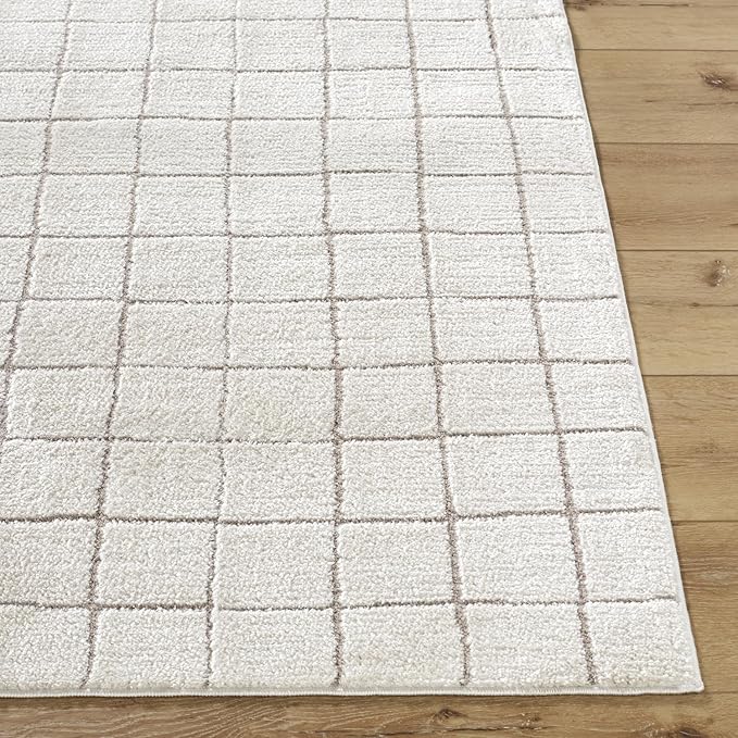 Livabliss x Our PNW Home Cascade Minimalist Grid Area Rug, 2'7" x 10', Grid Ivory/Taupe